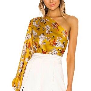 Bronx and banco yellow satin floral Narciss bodysuit top XS